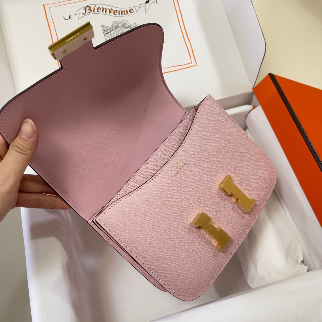 Hermes Constance 18 Mini Shoulder Bag In Pink Epsom Leather